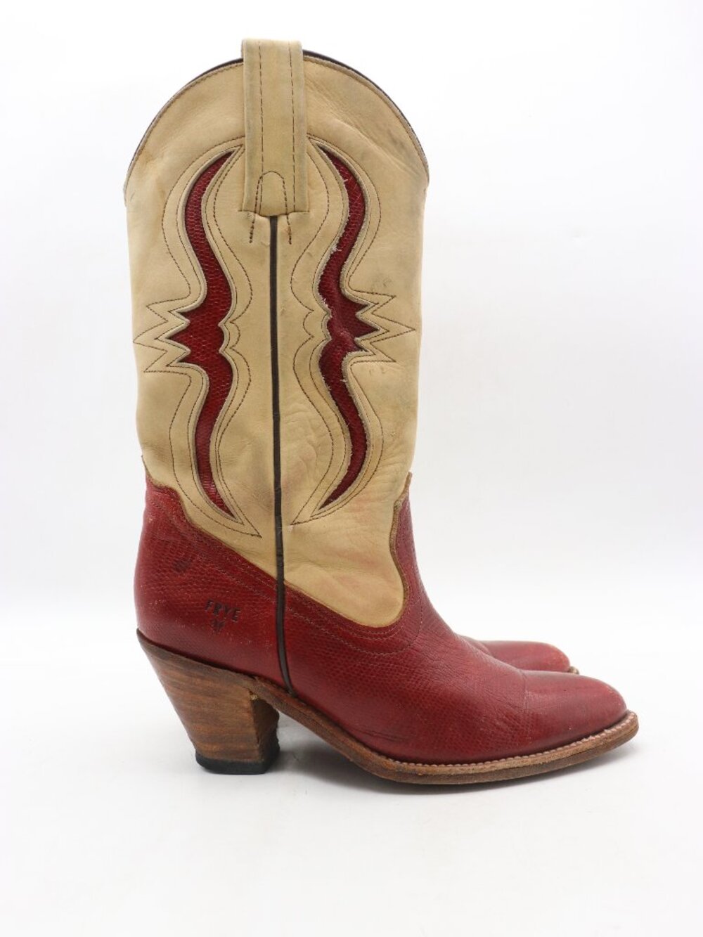 Vintage Frye Crafted Boots Red Lizard Tan Leather Women's 6.5 B Western Boot USA